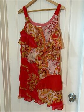 Womens Red Paisley Tiered Sleeveless Dress